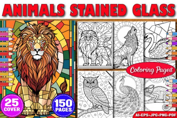 Download Animals Stained Glass Coloring Pages KDP - Pages Collection