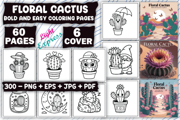 Download Bold &amp; Easy Floral Cactus Coloring Pages - Pages Collection