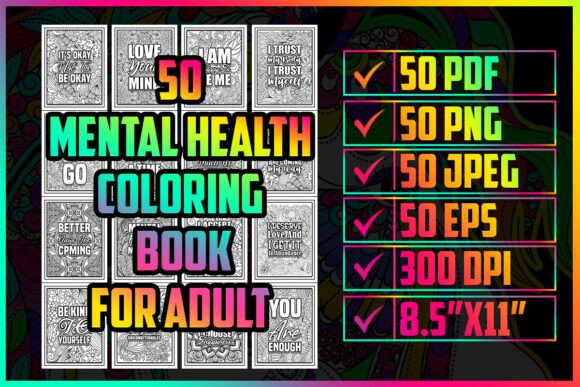 Download 50 Mental Health Coloring Pages for KDP - Pages Collection