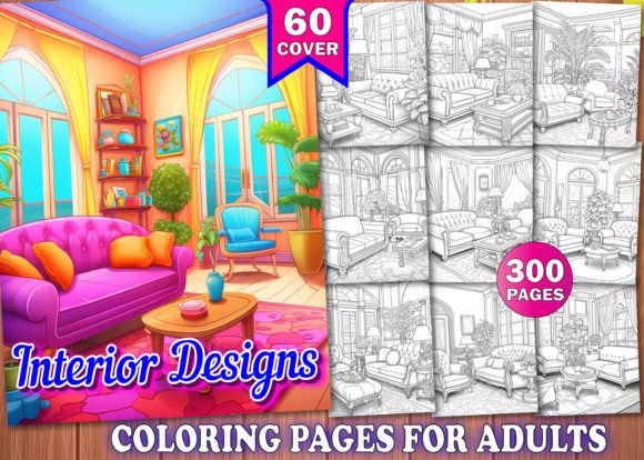 Download 300 Interior Designs Coloring Pages KDP - Pages Collection