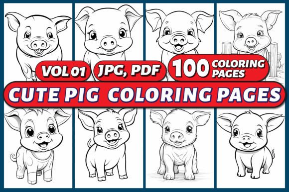 Download Cute Pig Coloring Pages for Kids Vol 01 - Pages Collection