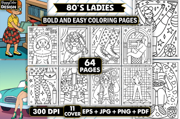 Download 80's Ladies: Bold &amp; Easy Coloring Pages - Pages Collection