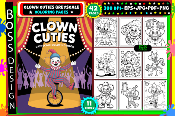 Download Clown Cuties: Greyscale Coloring Pages - Pages Collection