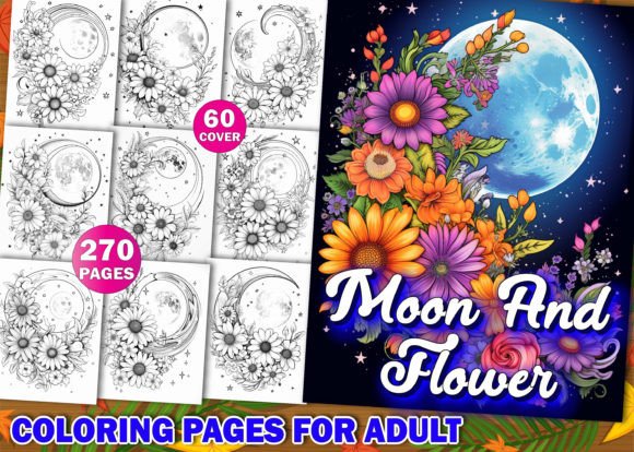 Download Moon and Flower Adult Coloring Pages Kdp - Pages Collection