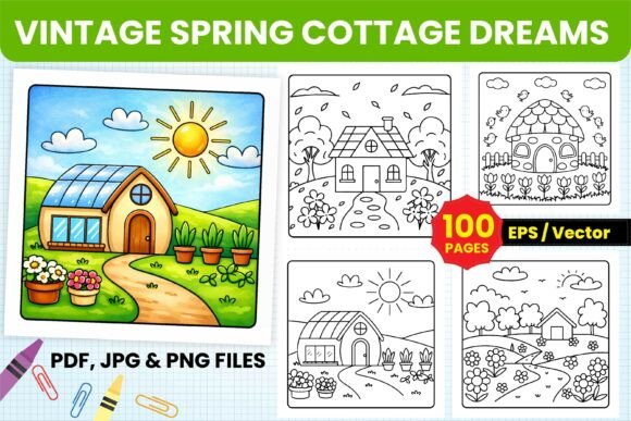 Download Vintage Spring Cottage Coloring Pages - Pages Collection
