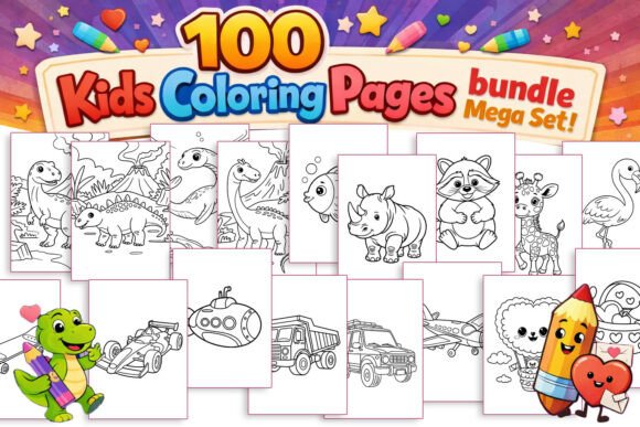 Download 100 Kids Coloring Pages Bundle Mega Set - Pages Collection